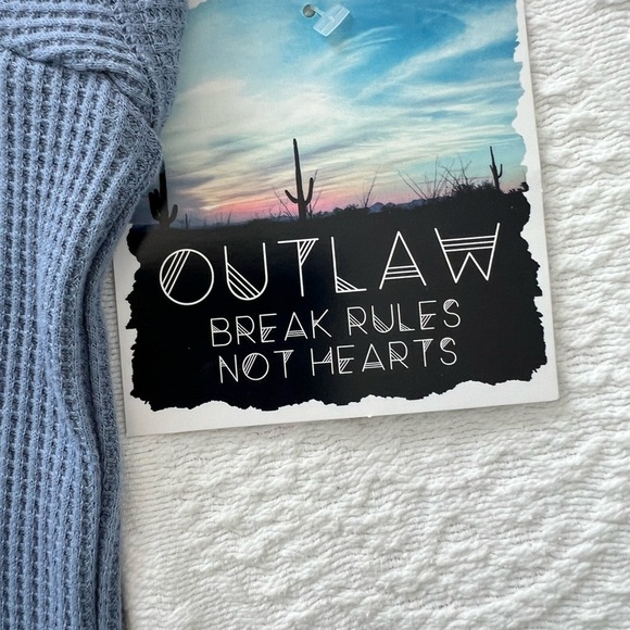 OUTLAW: Women Blue Lace Up Tie Front Crop Top, Size L - Picture 6 of 13